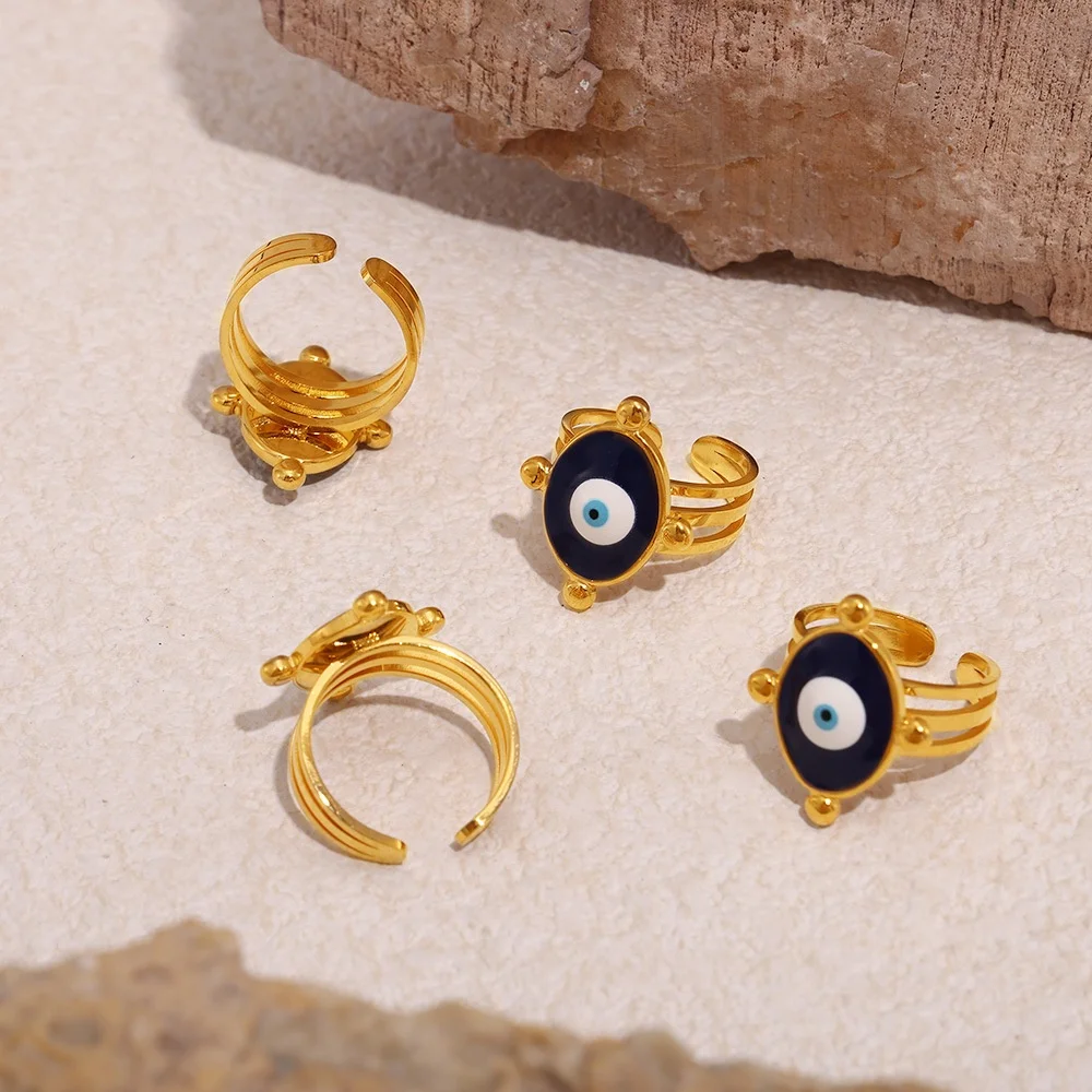 SStainless Steel Turkish Evil Eye Jewelry Set Fashion Trendy 316L Stainless Steel Greece Blue Eye Drop Dangle Stud Earring/Ring - view 3