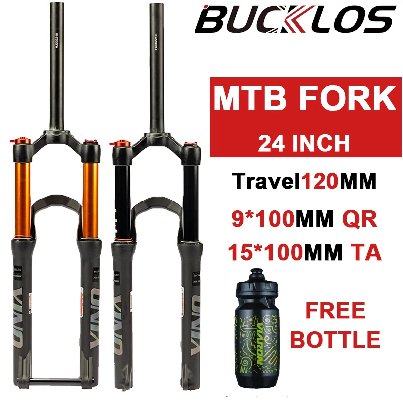 

BUCKLOS Bike Air Forks 9*100mm QR 15*100mm TA Bicycle Front Fork 24inch Air Suspension Disc Brake Bike Fork Cycling Parts