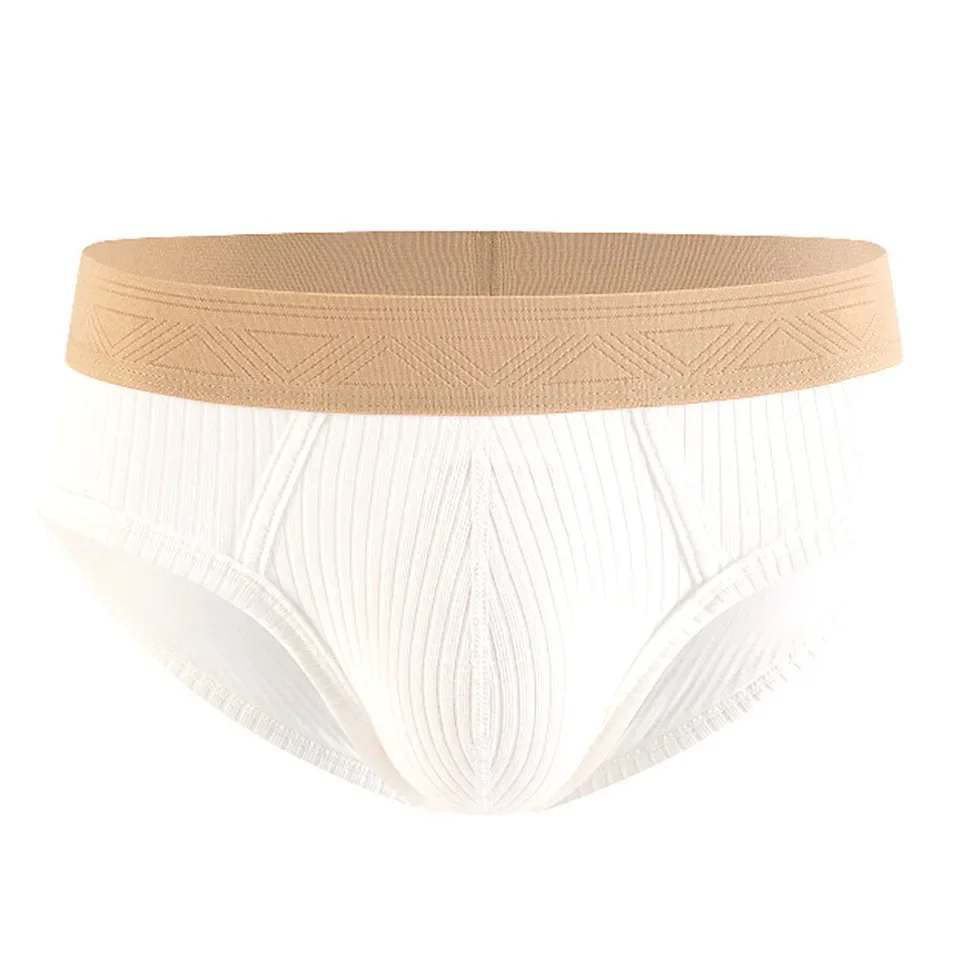 1pc Men Cotton Breathable Soft Briefs Mid Waist Underwear U Convex Pouch Solid Striped Texture Panties Comfortable Underpants