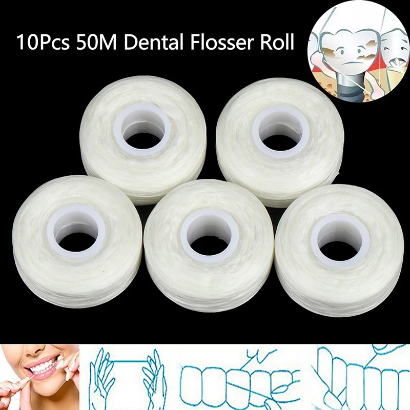 10 Rolls 50 m Tanden Bleken Mondhygiëne Tanden Reinigen Vervanging Tandzijde Mint Tandenstoker Flosser Tanden Bleken