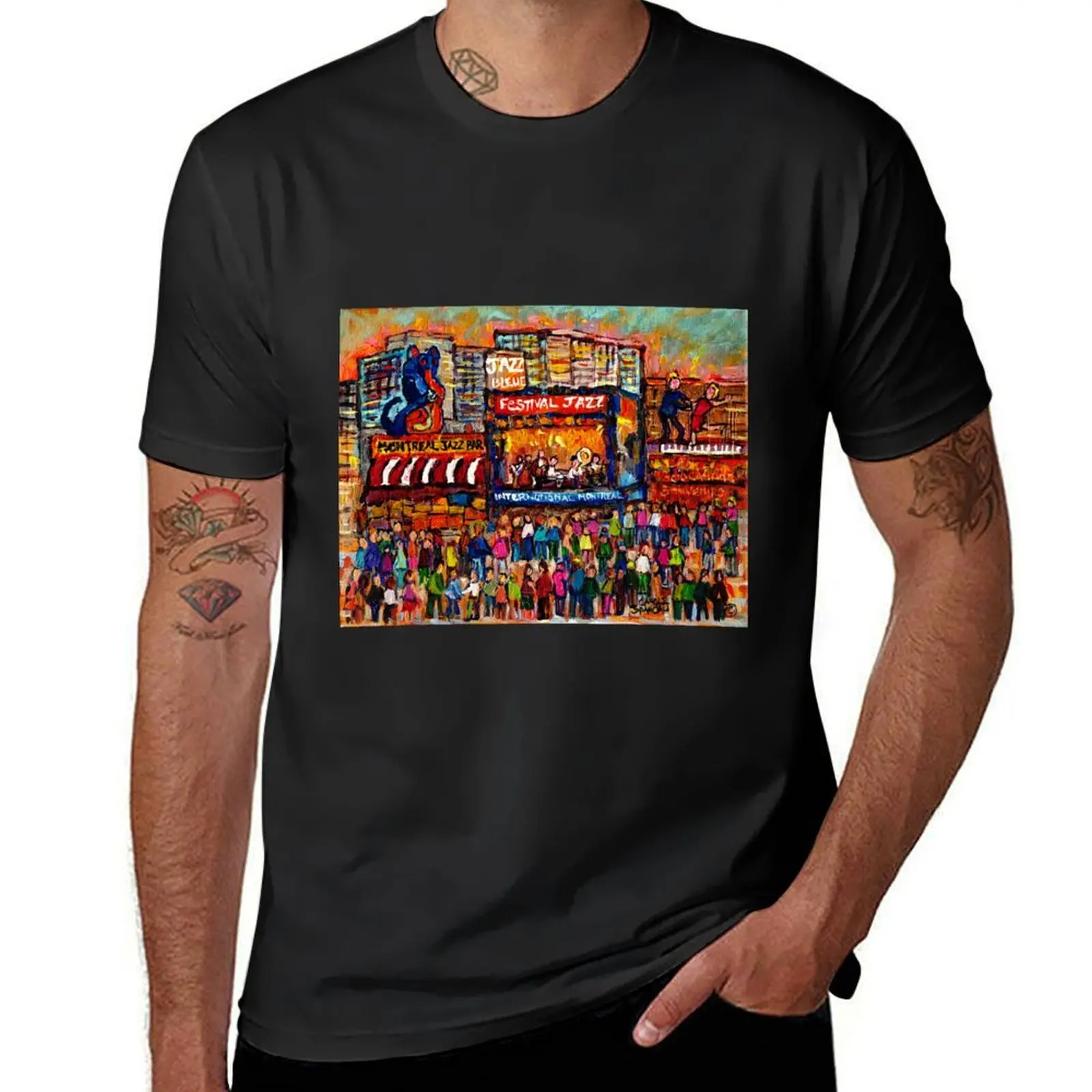 FESTIVAL INTERNATIONAL JAZZ MONTREAL PAINTING LIVE OUTDOOR JAZZ SCENE CANADIAN LANDMARK CAROLE SPANDAU T-Shirt