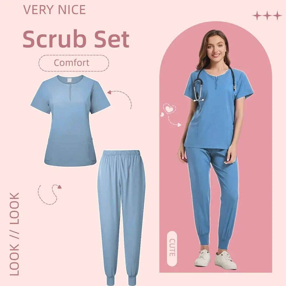 

2024 Wholesale Polyester Spandex Straight Ribbed Waist Jogger Leg Pants Medical Scrub Uniforms Nurse Uniform Medical Scrub Women