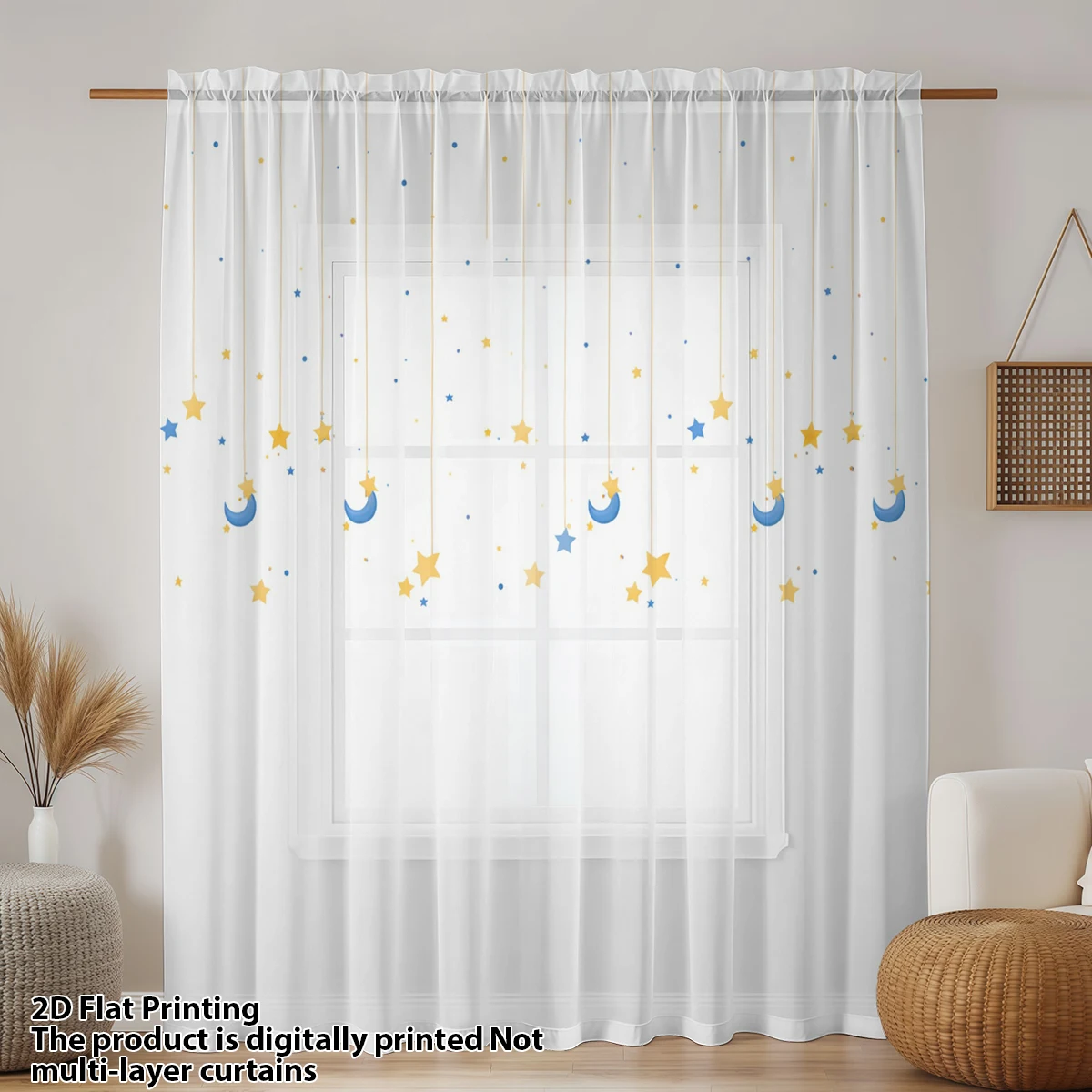 1 Piece Calming Star & Moon Sheer Curtain - Light Filtering, Privacy, Rod Pocket, for Living/Bedroom/Kids Room - view 6