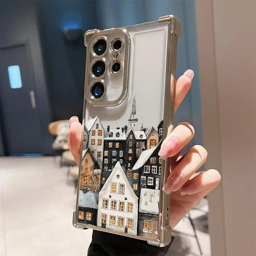 Casing Penutup Ponsel Lembut untuk Samsung Galaxy S23 S20 FE S21 Plus S22 Ultra S25 Edge S24 Selamat Natal Salju Musim Dingin