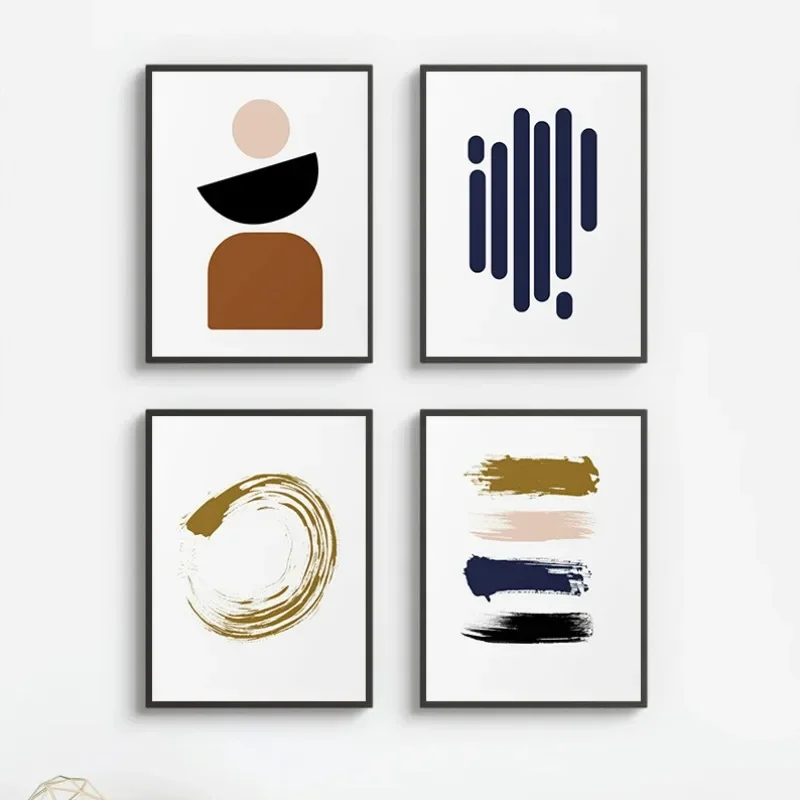 6pcs Abstract Minimalist Modern Watercolour Poster Line Colour Block Nordic Art Living Room Decorative Canvas Painting Wall Art