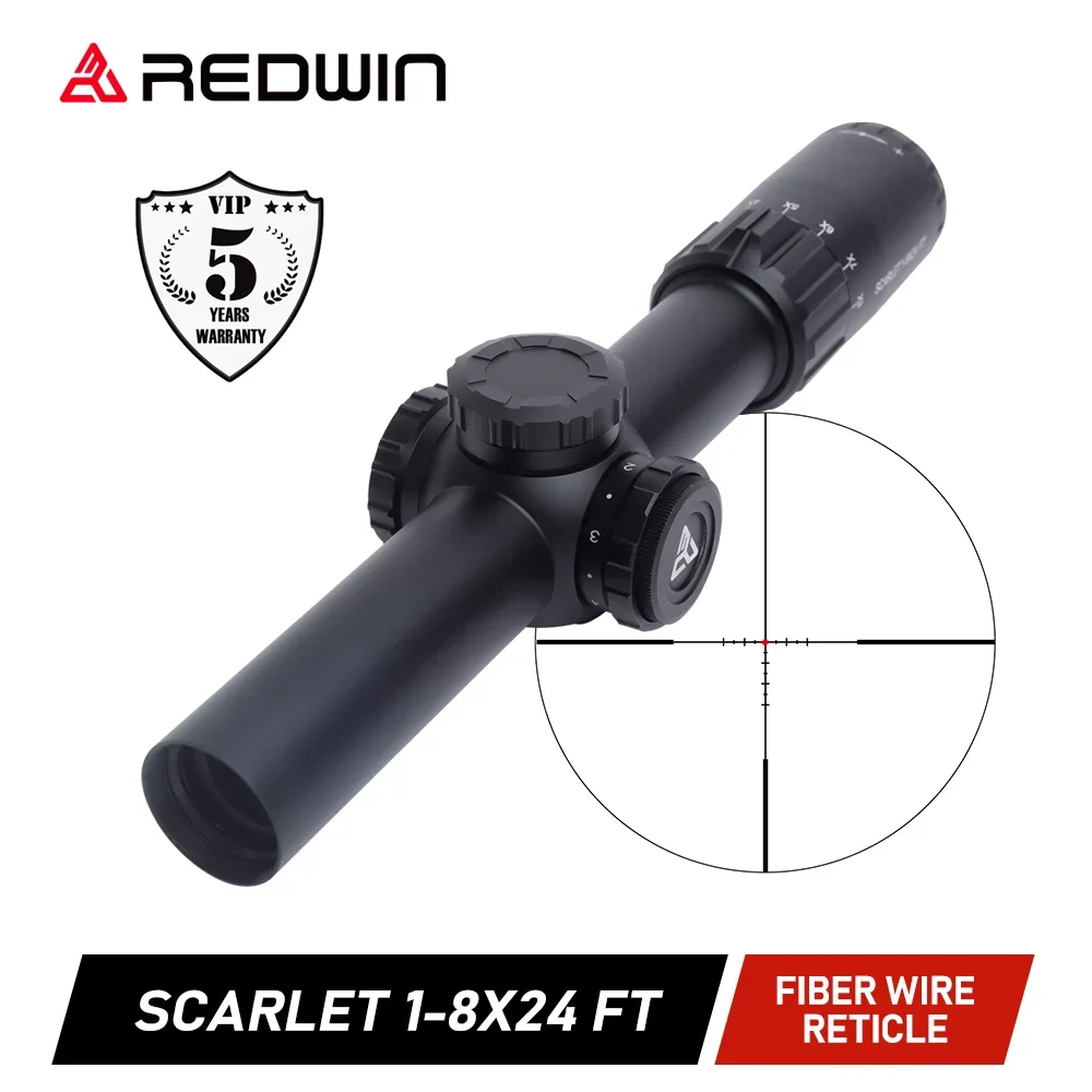 Red Win Scarlet 1-8x24FT LPVO Rifle Scope 1/2MOA Fire Wire Reticle Exteme Low Parallax for the Strongest Sunlight IPX6 for AR15