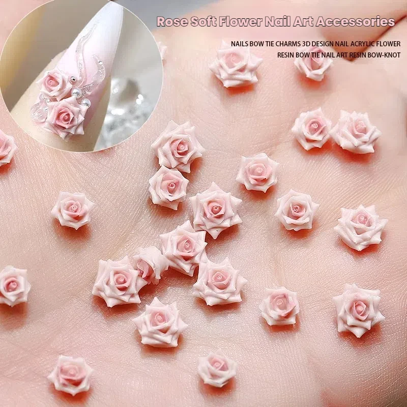 30 Stück neue 3D-Harz-Nageldekoration, realistische rosa Rosen, Kamelien, weich – geschnitzt, Ins-Stil, Valentinstag-Nagelzubehör