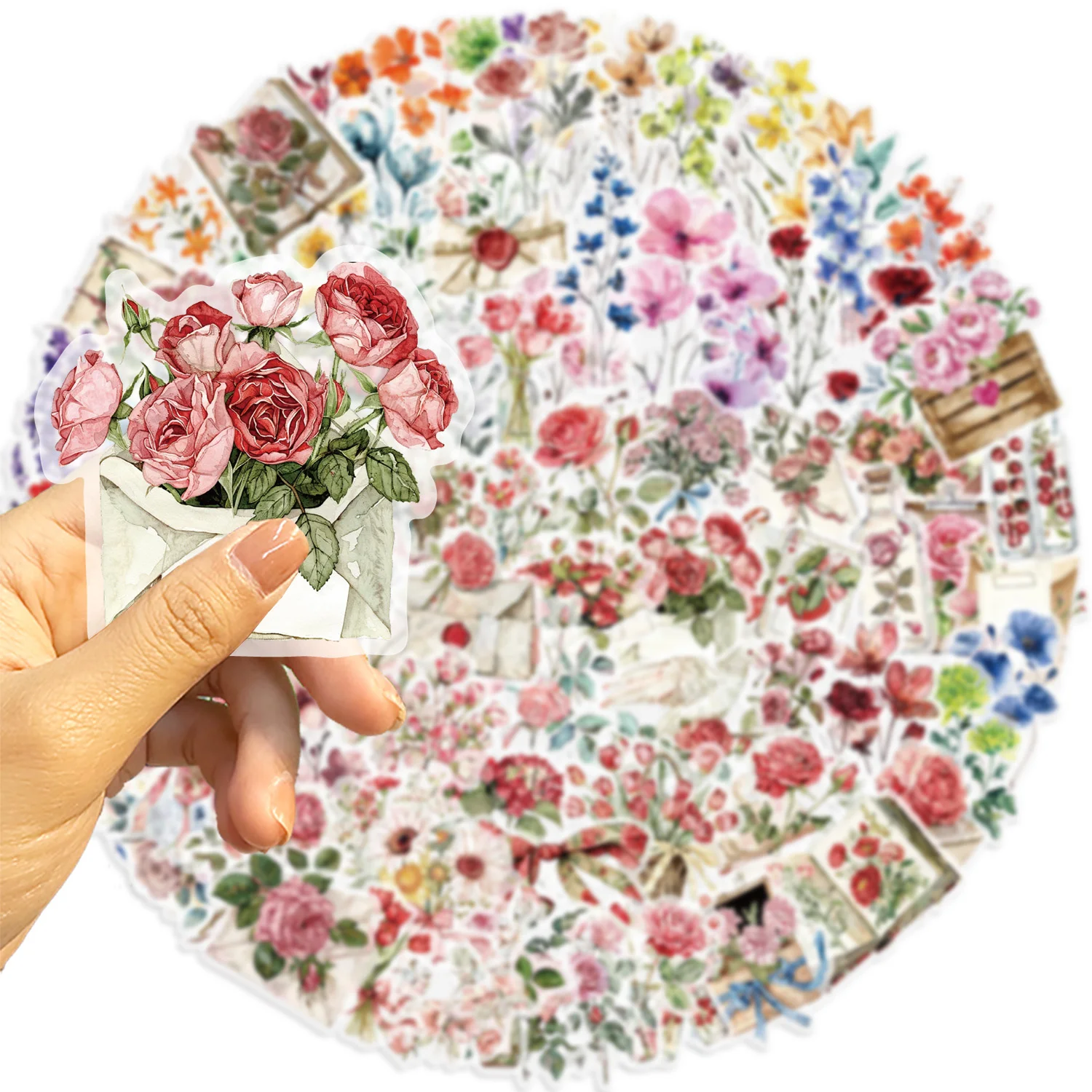 100 PCS Ink Flower Stickers Pack Waterproof Transparent PET Booklet Flower Material Decorative Guitar Notebook