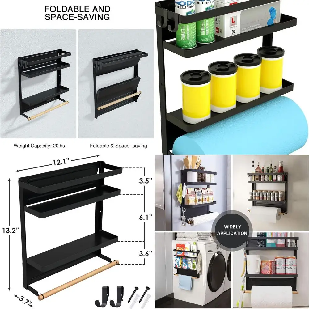 

Rustic Dual-Purpose Paper Towel and Tissue Holder with Magnetic Shelf and Hooks for Various Rooms