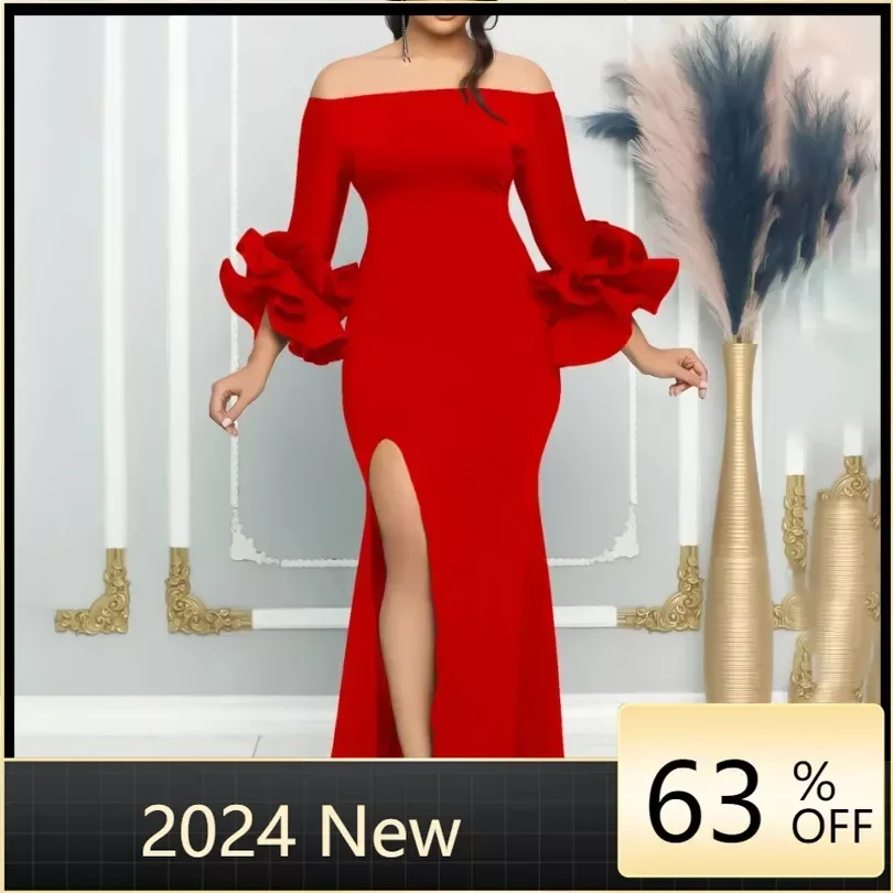 

African Long Prom Party Dresses for Women 2024 Spring Sexy Off-Shoulder White Black Evening Dress Formal Occasion Vestido Longo