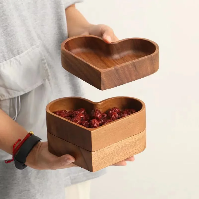 Solid Wood Tray Creative Heart Shaped Walnut Tray For Nuts Fruits Candies Desserts Snacks Jewelry