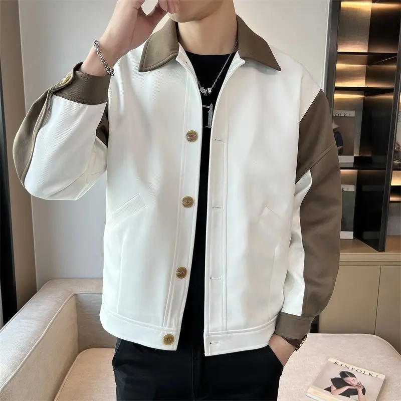 Pi Shuai Jacket Men's High-end Sense Explosive Street Retro Color Blocked Workwear Jacket Trend 2024 Spring and Autumn Lapel Top