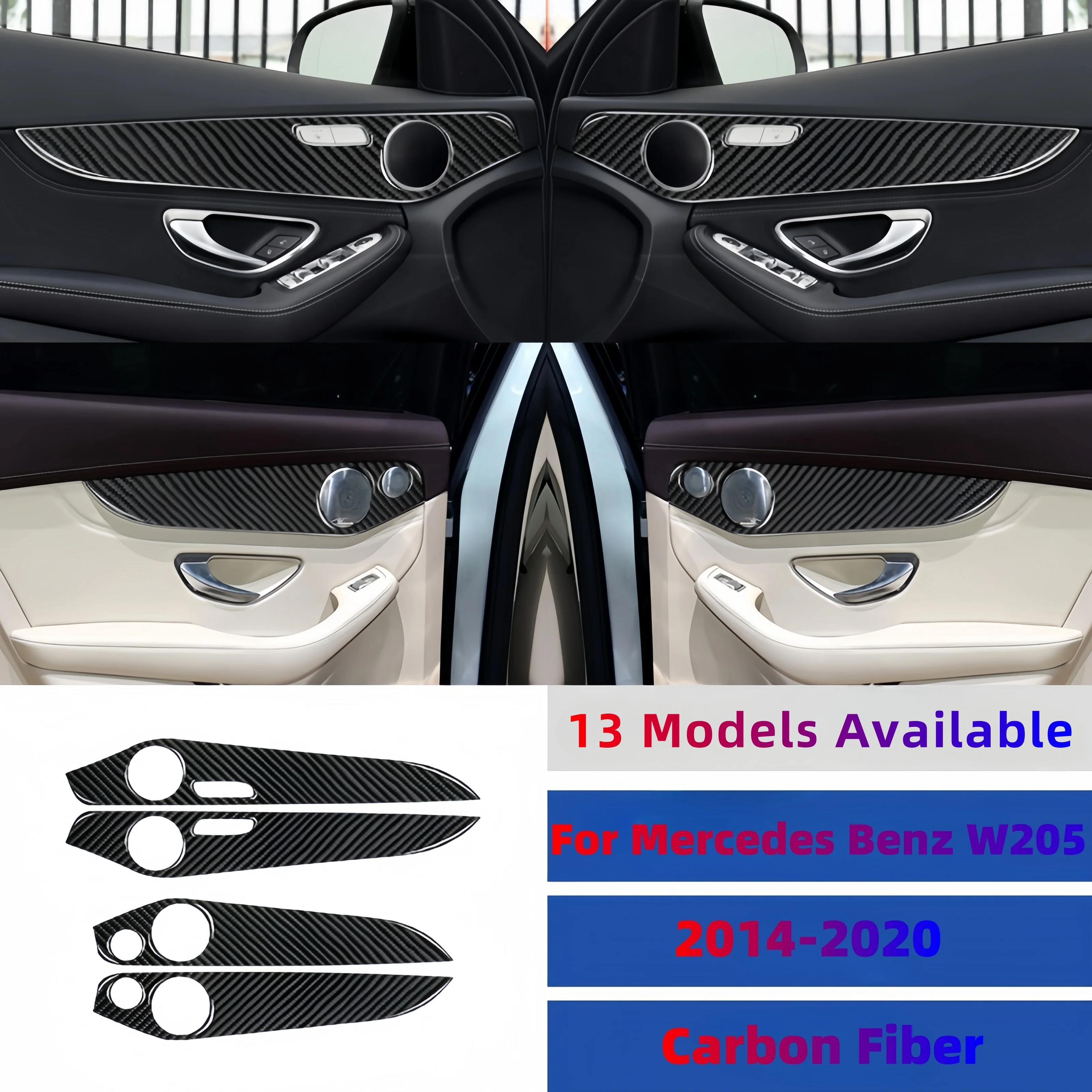 

For Mercedes W205 Benz GLC C Class 2014-2020 Carbon Fiber Car Interior Decoration Both Side Door Panel Cover Trim Sticker 자동차용품