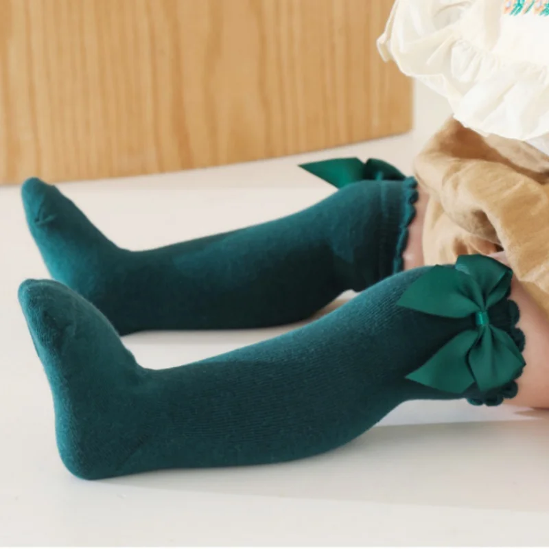 3Pairs الأطفال الجوارب للفتيات الركبة عالية الأميرة أنيقة الاطفال الفتيات الجوارب مع القوس لينة طفل رضيع جورب طويل أربعة الموسم #4