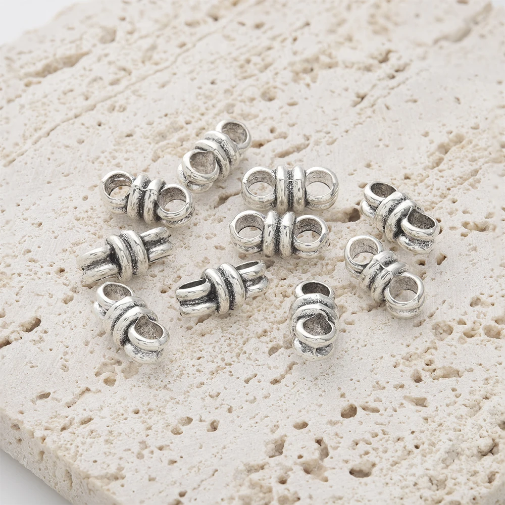 30pcs Antique Double Holes Slider Spacer Beads For Diy 3mm Round Leather Cords Bracelet Jewelry Making Accessories Wholesale