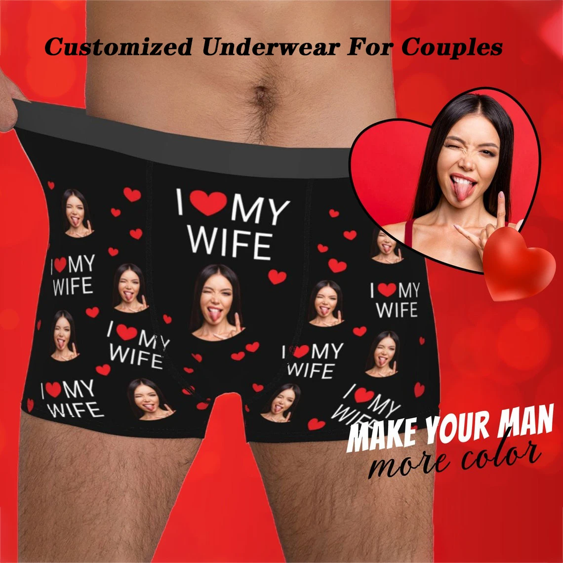 I Love My Wife Boxers Custom Underwear Personalized For Men Boyfriend Husband Boxer Briefs With Face Funny Gift Valentines Day