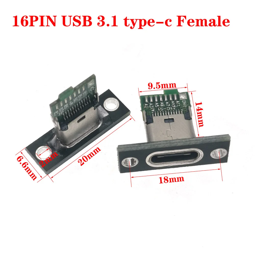 USB 3.1 Type-C Panel Mount Connector Test Board PCB Board 16PIN Female Jack Data Charging Port Small electrical charging base