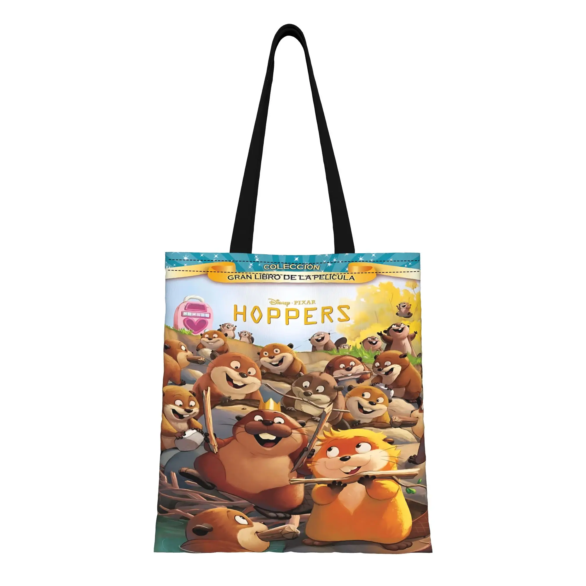 

1PC Hoppers backpack Reusable Double Sided Canvas Tote Bag Shoulder Cute Cartoon Beaver Or Castor Handbag