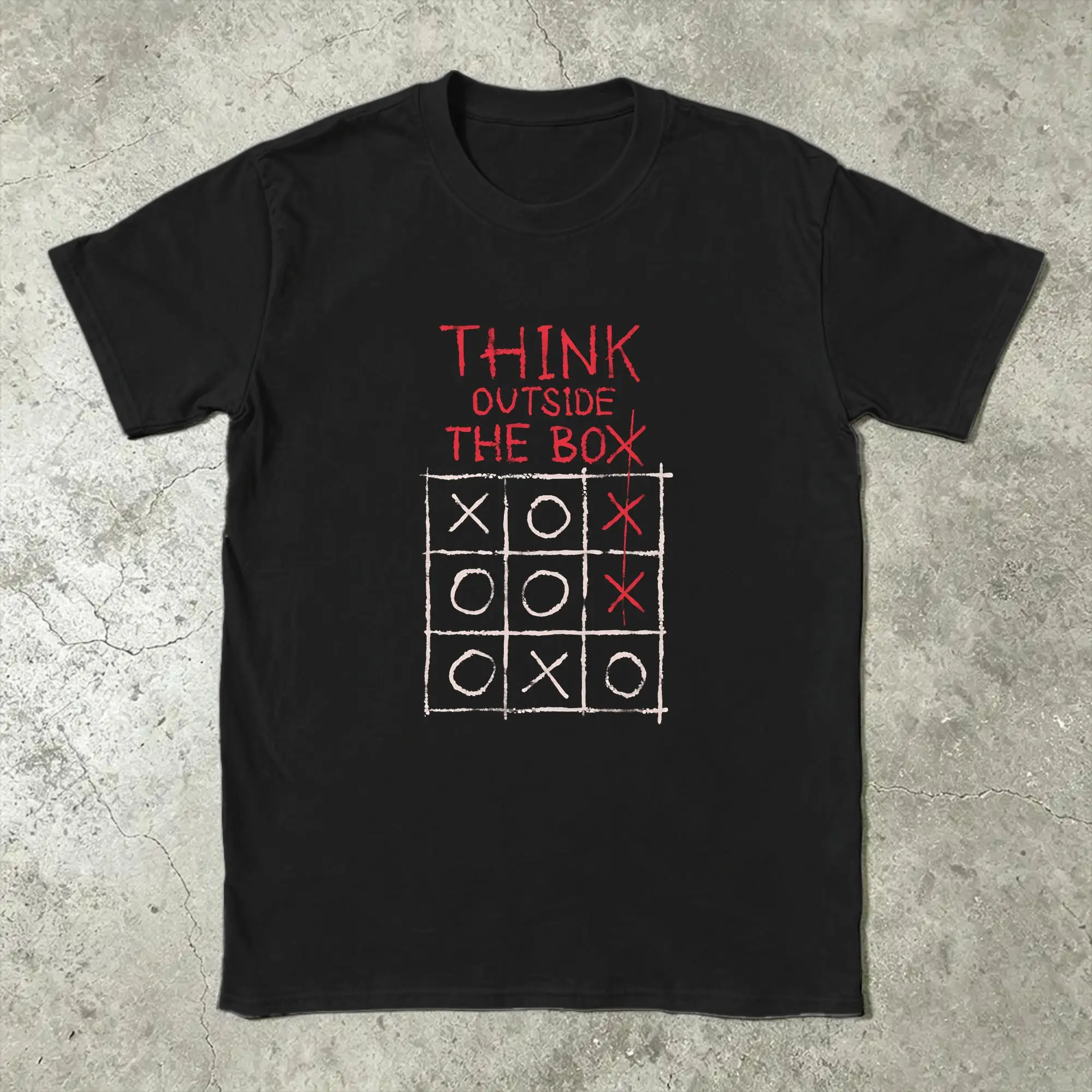 Think Outside the Box Tic Tac Toe T-Shirts Men  Vintage 100% Cotton Tees O Neck Short Sleeve T Shirts Plus Size Clothes