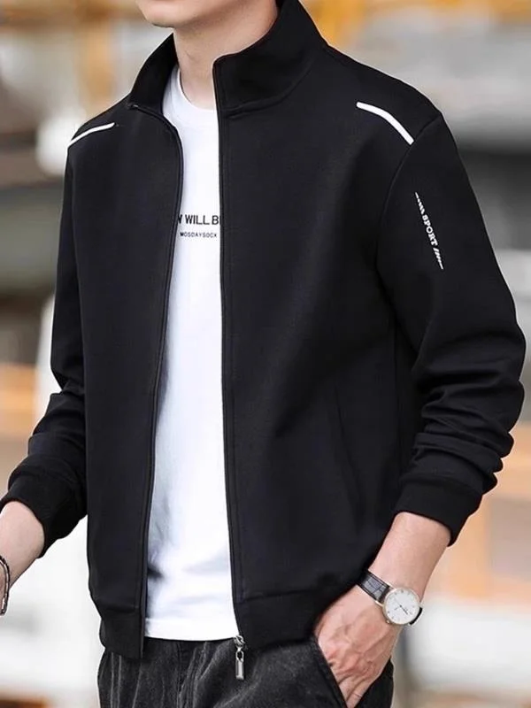 

Men's Casual Stand Collar Jaet Windproof Wear Resistant Faionable Spring Autumn Wear Polyester Fiber Zipper Closure Jaet