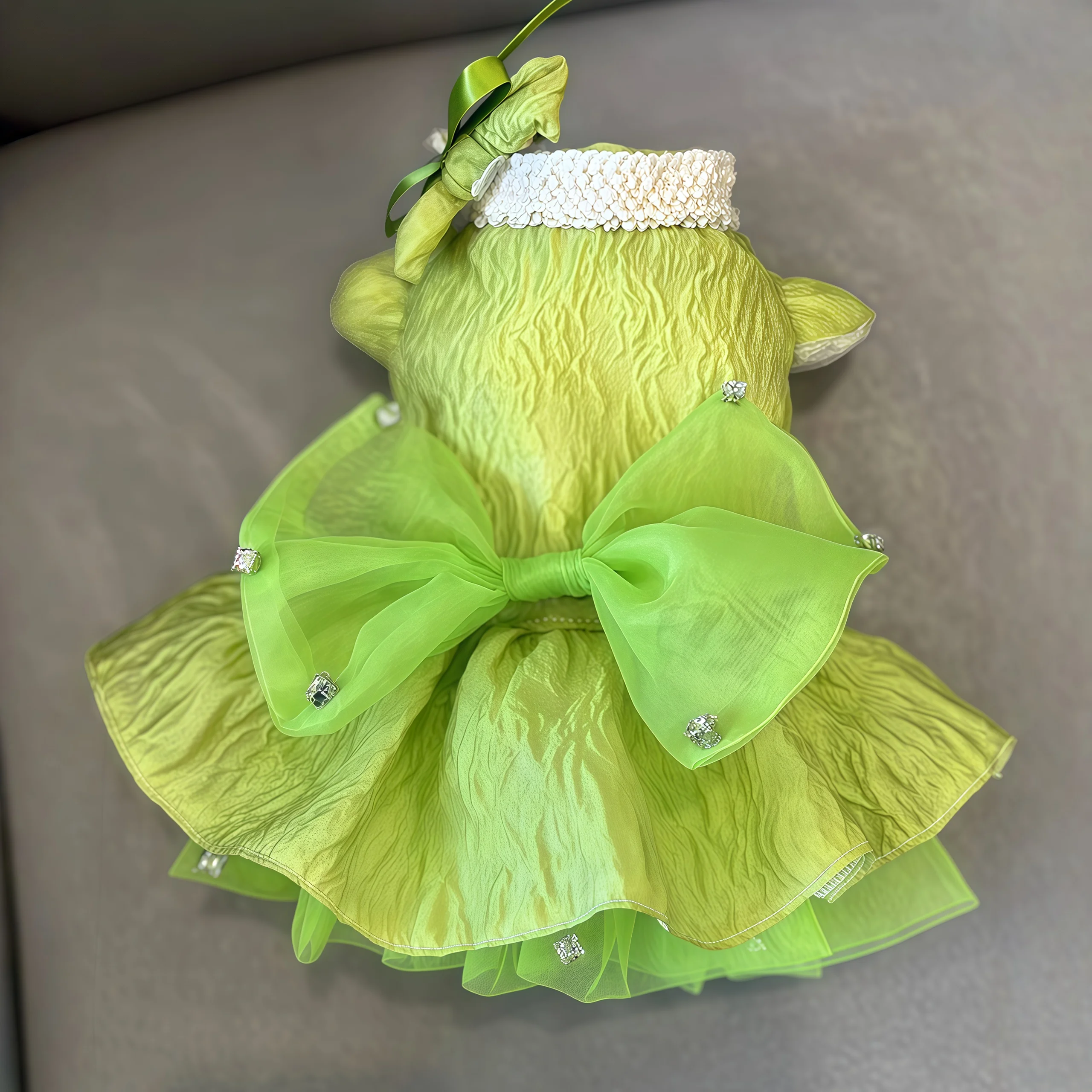 

Pet Bow Lace Camisole Dress Small and Medium-sized Cat Clothes Puppy Dresses for Small Dogs Lemon Green Princess Puff Skirt