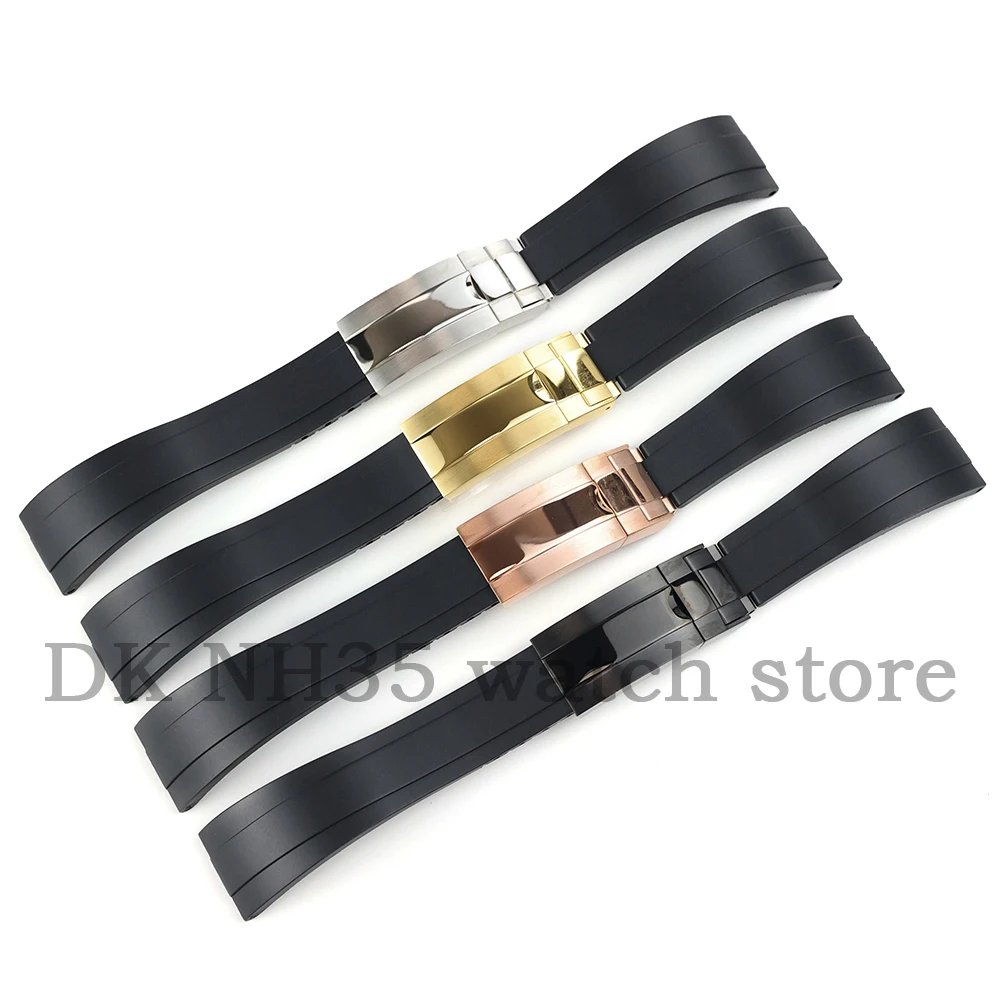 PVD Black 20mm Width Rubber Watch Strap For Yacht-Master Seiko Submariner NH35 NH36 Movement Watch Case Black Silicone Bracelet
