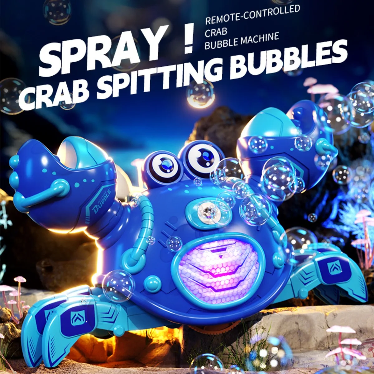 Remote Control Crab Toy with Colorful Lights Music and One-Key Spray Automatic Demo for Kids Gift