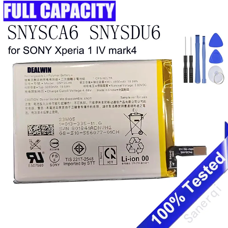 100% New Full battery for SONY Xperia 1 IV mark4 5000mAh SNYSCA6 SNYSDU6 Bateria + Tools