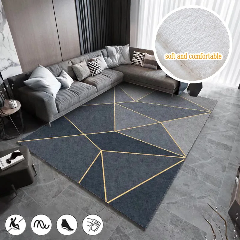 

Geometry Gold Line Carpet Light Luxury Living Room Decor Rug Coffee Table Dark Grey Rugs Bedroom Bedside Large Area Floor Mat