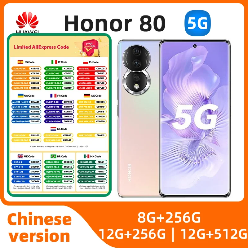 

HONOR 80 5G Moible Phone 6.67 Inches 120Hz Scrren Snapdragon 782G Octa-Core Magic UI 7 Bettery 4800 NFC Smartphone