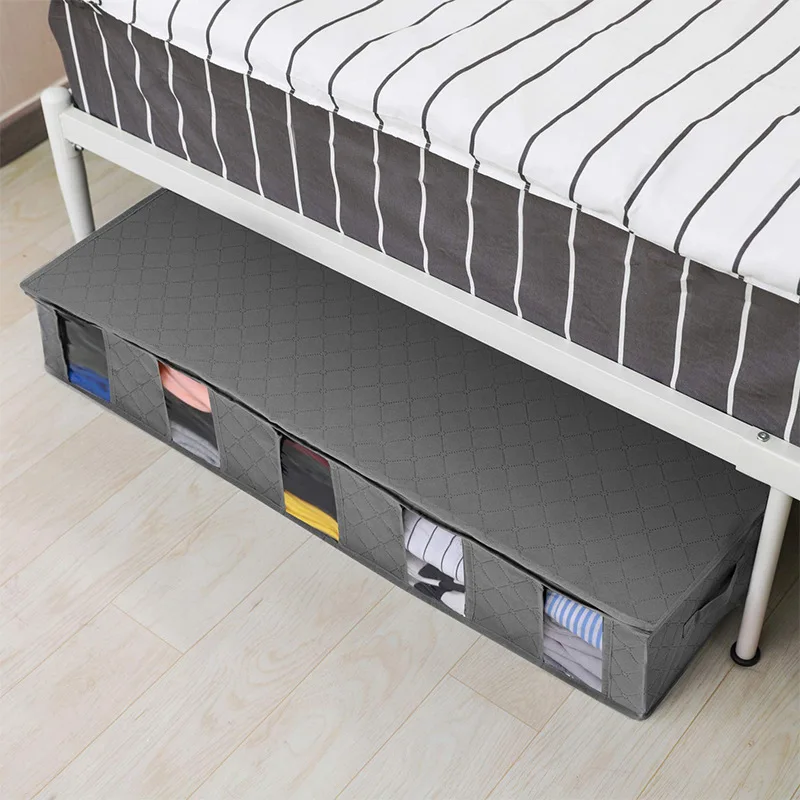 Divided Underbed Storage Bag Non Woven Grid Household Bed Clothing Sorting Folding Closet Organizer Clothing Container