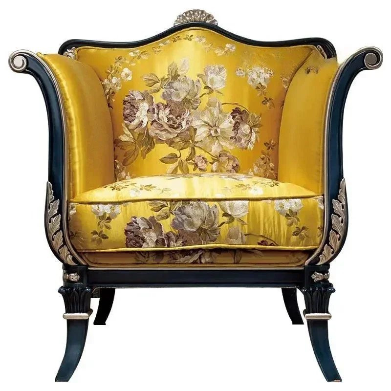 A European luxury leisure sofa neoclassical solid wood fabric printing single French court chair