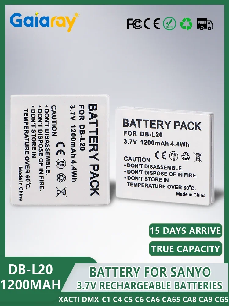 DB-L20 1200mAh Akumulator do aparatu Sanyo Xacti DMX-C1 C4 C5 C6 CA6 CA8 CA9 CG5 CG6 CG9 DSC-C4 C5 E6 J4 VPC-C1 C4 C40 — zdjęcie produktu 7