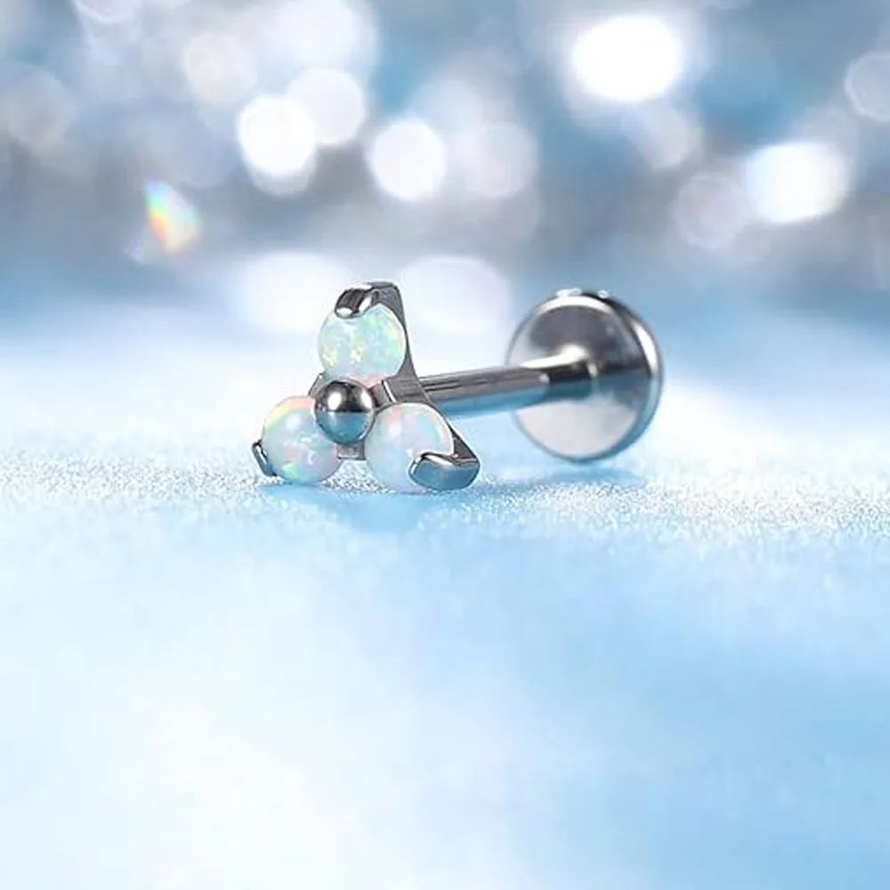 ASTM F136 التيتانيوم 16 جرام الثلاثي تشيكوسلوفاكيا أوبال الغضروف اللولب القرط الثالوث تشيكوسلوفاكيا الزنمة مسمار محارة شفة ثقب المجوهرات