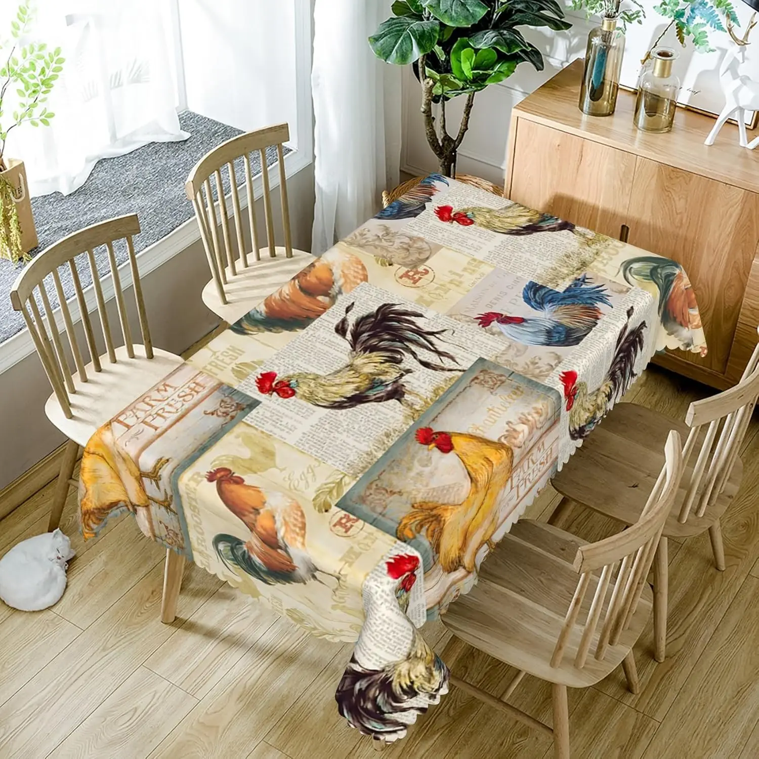 Fall Rooster Waterproof Tablecloth Thanksgiving Decor Vintage Chicken Farm Rectangle Polyester Table Cloths Holiday Party Decor