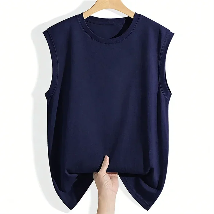 Einfarbiges Geripptes Damen-Tanktop 2026 Sommer Baumwolle O-Ausschnitt Ärmellose Weste Locker Lässig Vielseitig Streetwear Camisole – Detail 7
