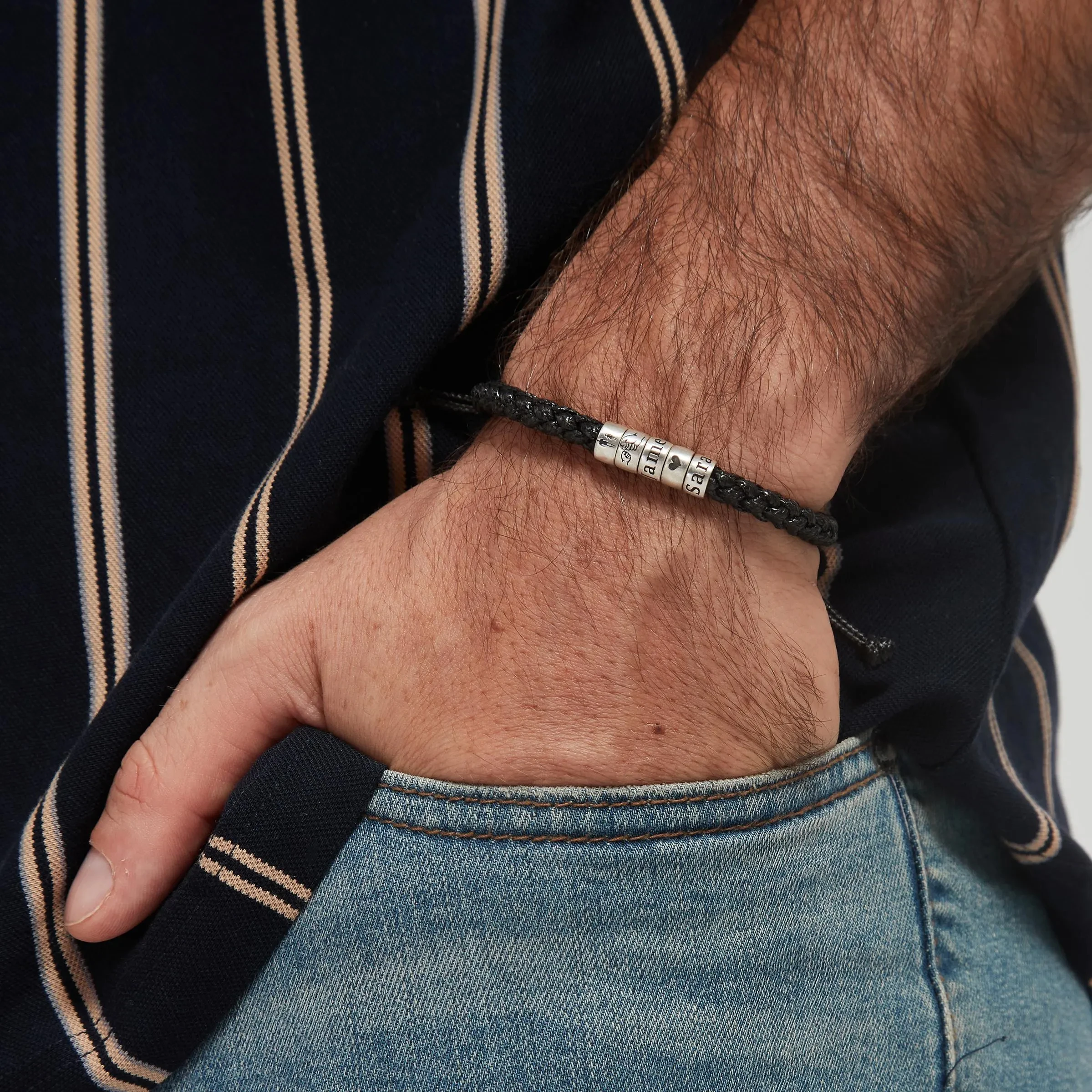 Customized Name Men's Braided Leather Bracelet Personalized Handmade Adjustable Bracelet For Men  Christmas Father's Day Gift