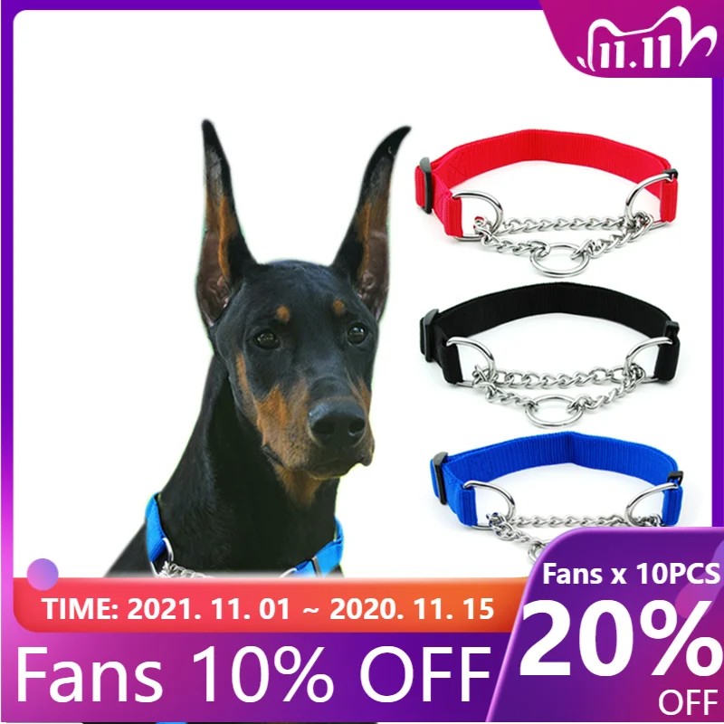 Hot Sale with Welded Link Chain Pet Nylon Slip Pinch Collar Dog Training Accessories Adjustable Collar for Large Dog