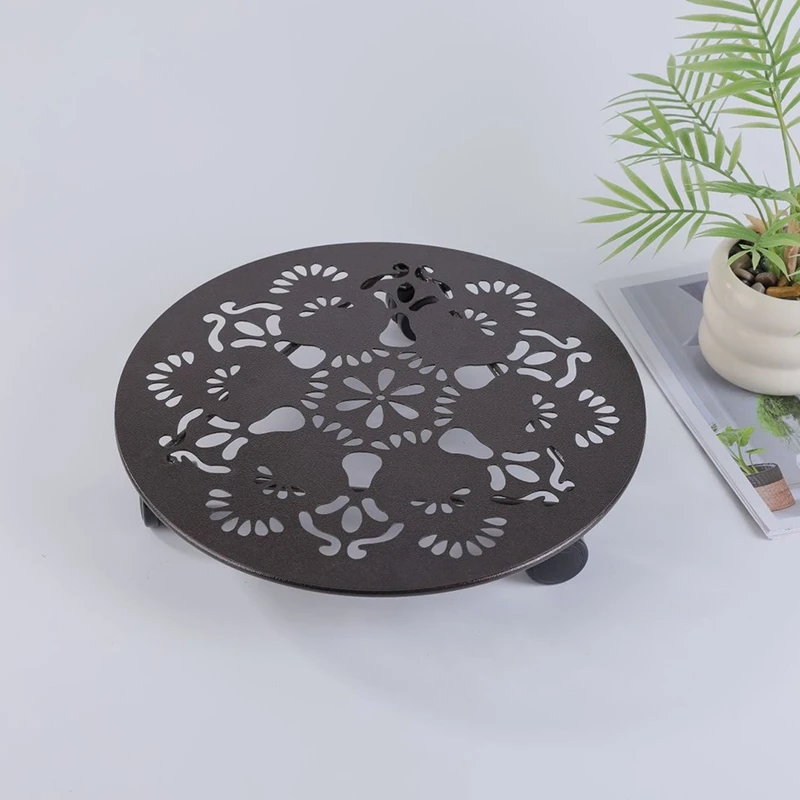 12 Inches Large Metal Plant Stands with Wheels Round Planter Pot Mover Rollers Plant Stands-A57M