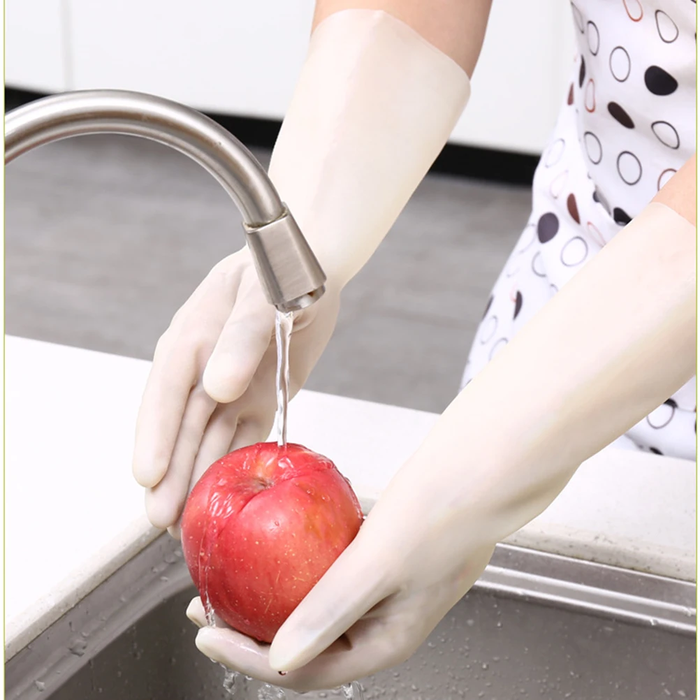 

2Pairs Rubber Gloves Kitchen Waterproof Cleaning Gloves Breathable Soft Lining for Dishwashing Laundry Gardening