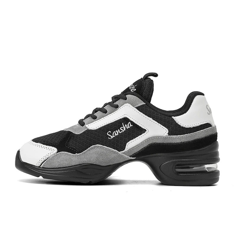 Sansha Modern Dance Shoes Jazz Dance Square Dance Shoes Leather Mesh Patchwork Color Collision Sports Shoes H20 Unisex