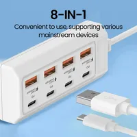 8 in 1 USB Charging Station 25W PD Type C Power Strip Multi Port Desktop HUB Phone Adapter For iPhone 16 Samsung Xiaomi Huawei