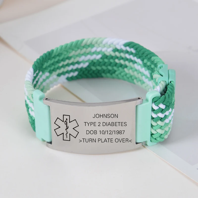 سوار طبي شخصي، سوار معرف طبي من النايلون والستانلس ستيل المرن وعلامة محفورة، هدية مخصصة للحبيب #2