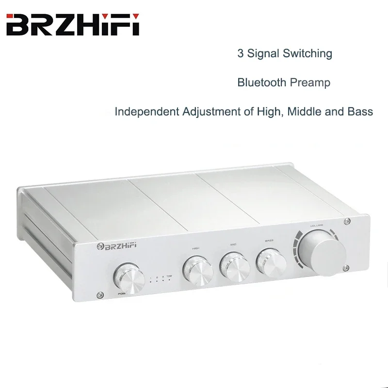 

BRZHIFI Pure Class A 2.0/2.1 Channel Preamplifier High Bass Adjustable Bluetooth 5.0 Decoding Amplifier Aluminum Black / Silver