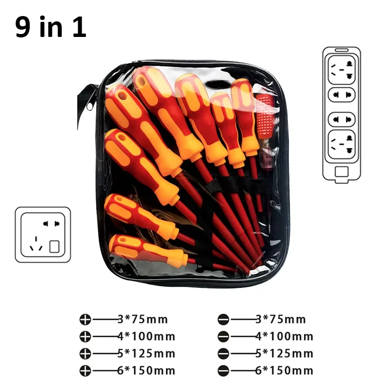 9in1 Insulated Screwdriver Set Strong Magnetic Driver Slotted Phillips Screw Driver Kit Professional Use Home Electricians Tools