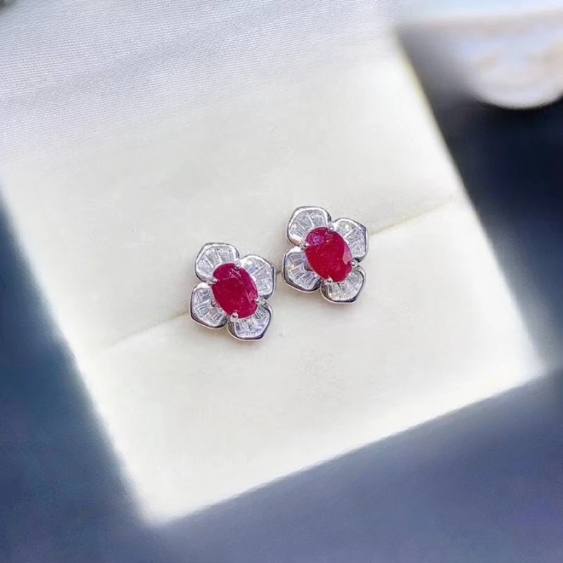 

Total 1.4ct Natural Ruby Stud Earrings Allergy Free 925 Silver Ruby Earring with Thick Gold Plating Gemstone Jewelry