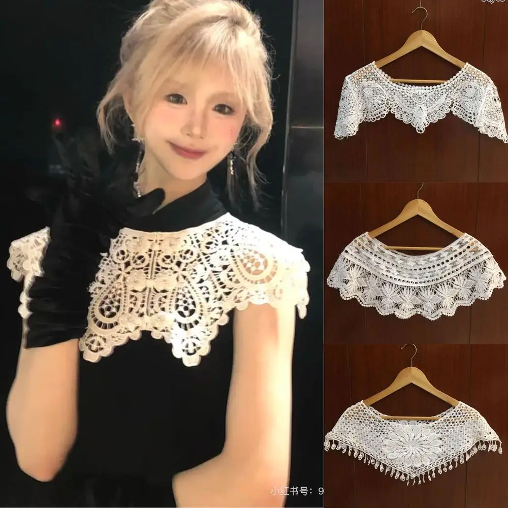 

Women Knit Hollow Out Shawl Wrap Lace Shawl False Collar Wedding Bridal Dress Lace Shawl Women Short Cape For Party Lace Blouse