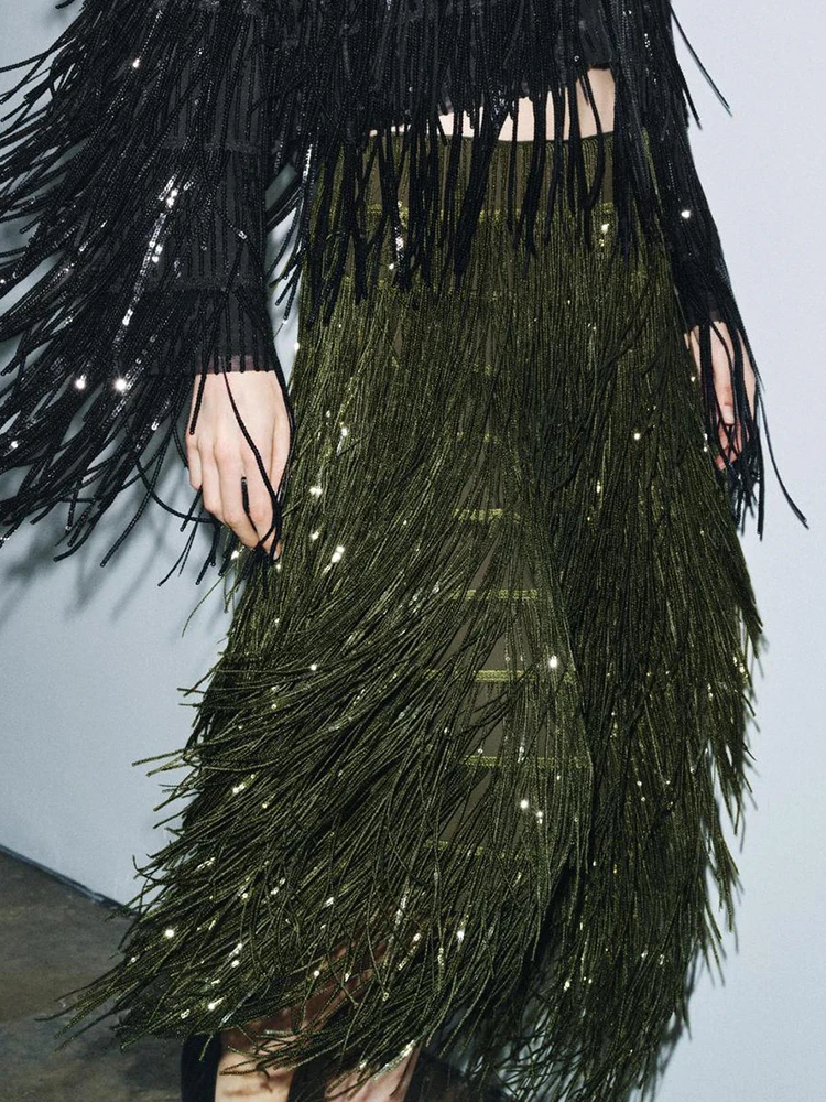 

Женская однотонная макси-юбка, универсальная весенне-осенняя свободная лоскутная юбка с кисточками, праздничная мода, элегантная простая женская юбка, уличная одежда
