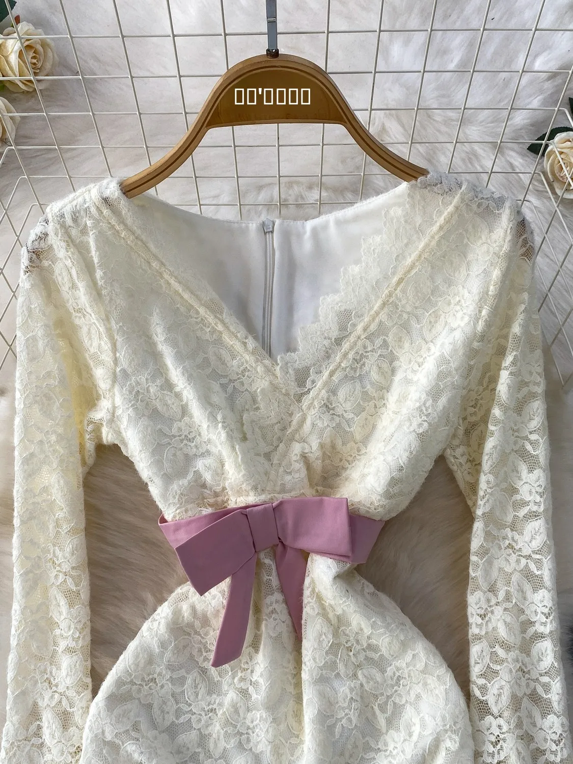 Ele الدانتيل طويل Sve V-ne Dr المرأة الخريف الشتاء تصميم عقدة الخصر التخسيس ort تنورة Bodycon Dr #3