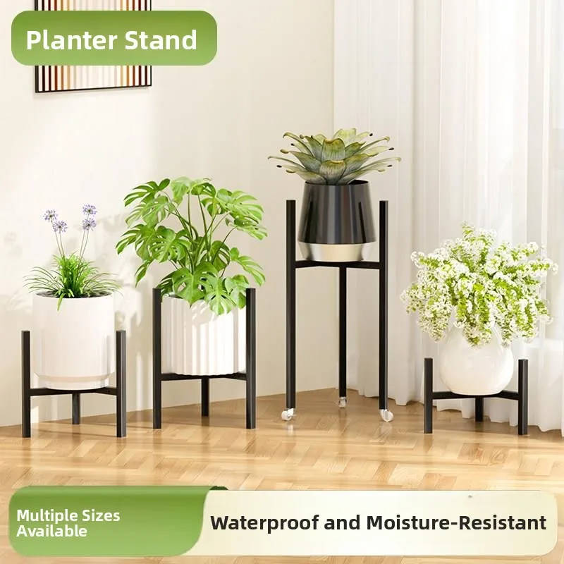 

Indoor Floor Standing Balcony Small Tray with Wheels Chinese Style Flower Pot Display Stand Ornament Storage Rack No Drilling